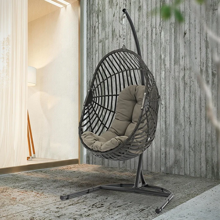 Uland Outdoor Furniture Garden Adult Hanging Egg Swing Chair With Metal Stand Wicker Rattan Outdoor Swing