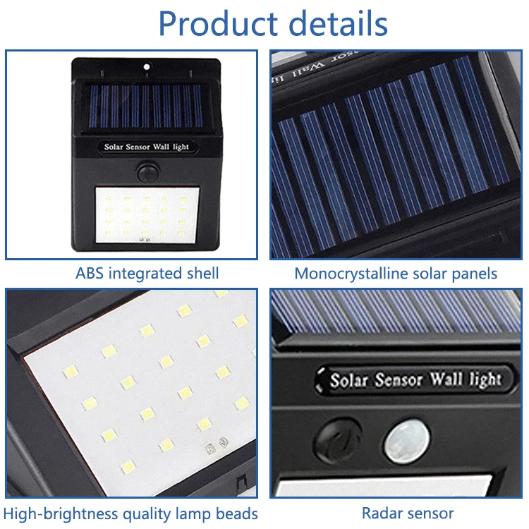 Rechargeable Battery Powered Waterproof IP65 Small 20 led PIR Plastic Solar Street Motion Solar Sensor Wall Light
