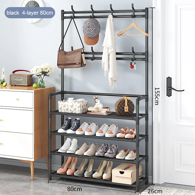 Living room Entryway Metal pipe Clothes Rack Hanger 5 Shelf Organizer Hanging for Bag & Shoe rack