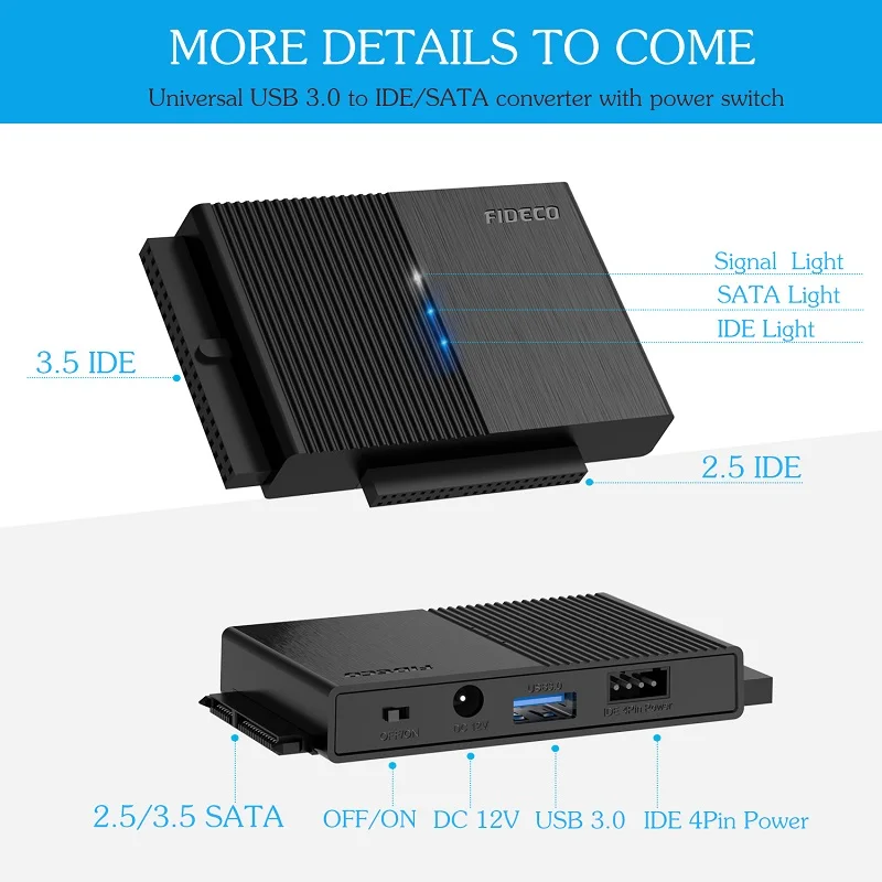 FIDECO Usb 3.0 to Sata Adapter Converter Cable Desktop Ide to Sata Converter for 2.5 3.5 Hard Disk Drive SATA HDD CD-ROM DVD-ROM
