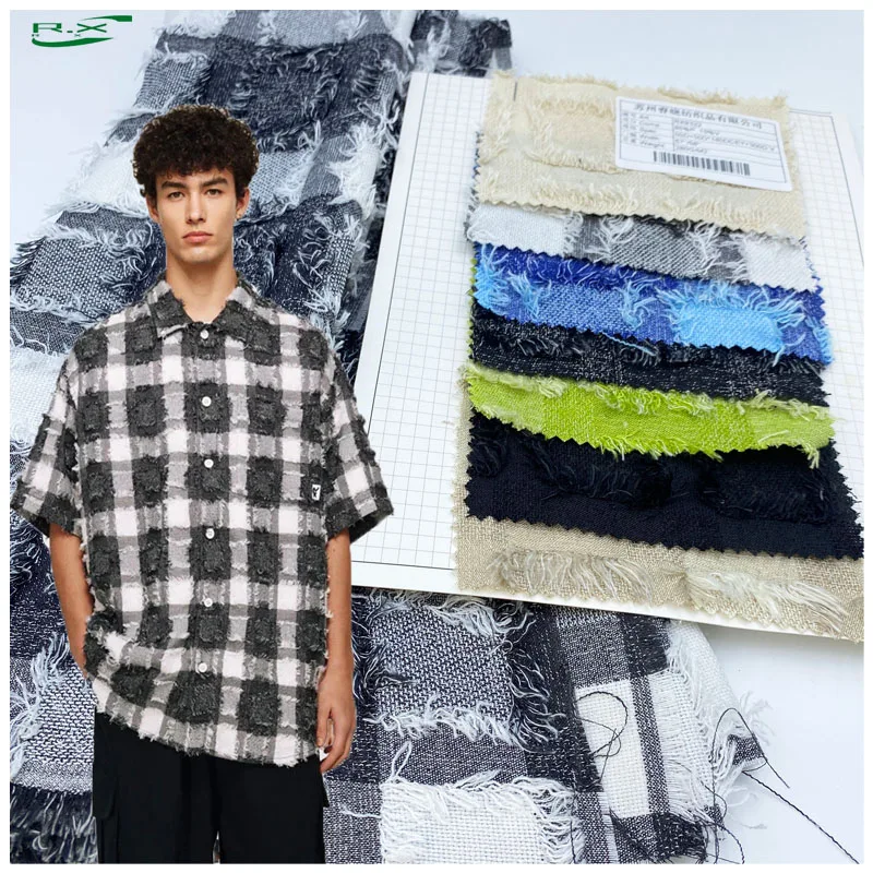Custom wholesale high quality viscose/polyester tassel fringe crepe rufer jacquard fabric for dress