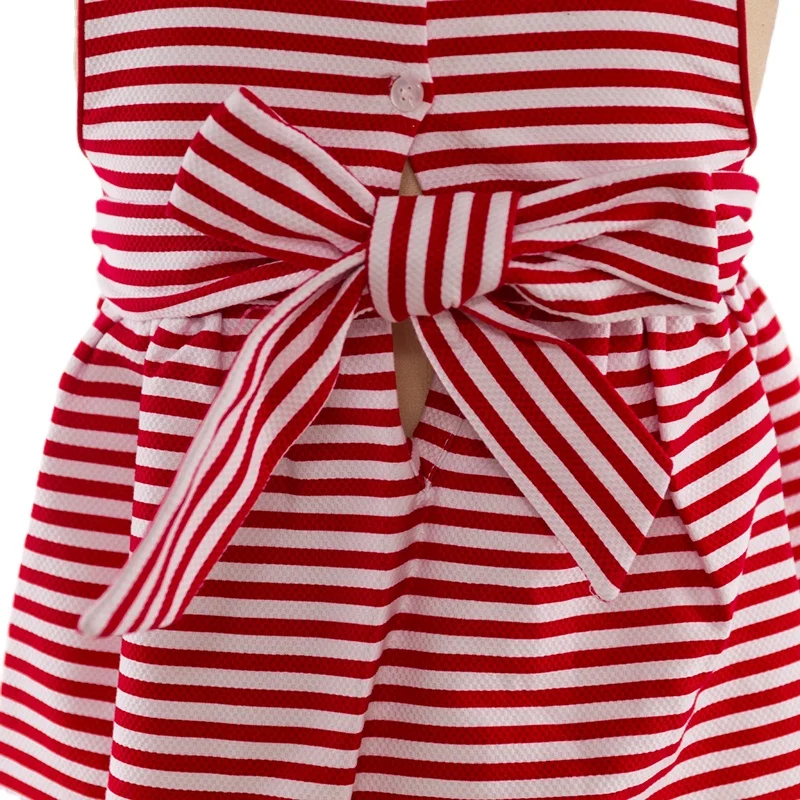 Finalz Wholesale Summer kids woven red and white stripe polyester flowers Sleeveless girls dress