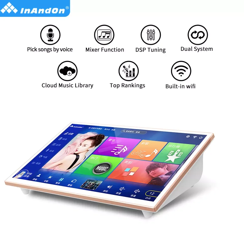 Portable Karaoke 19' InAndOn 1TB Karaoke Machine Jukebox Home KTV Players Karaoke Set System Professional Singing Machine