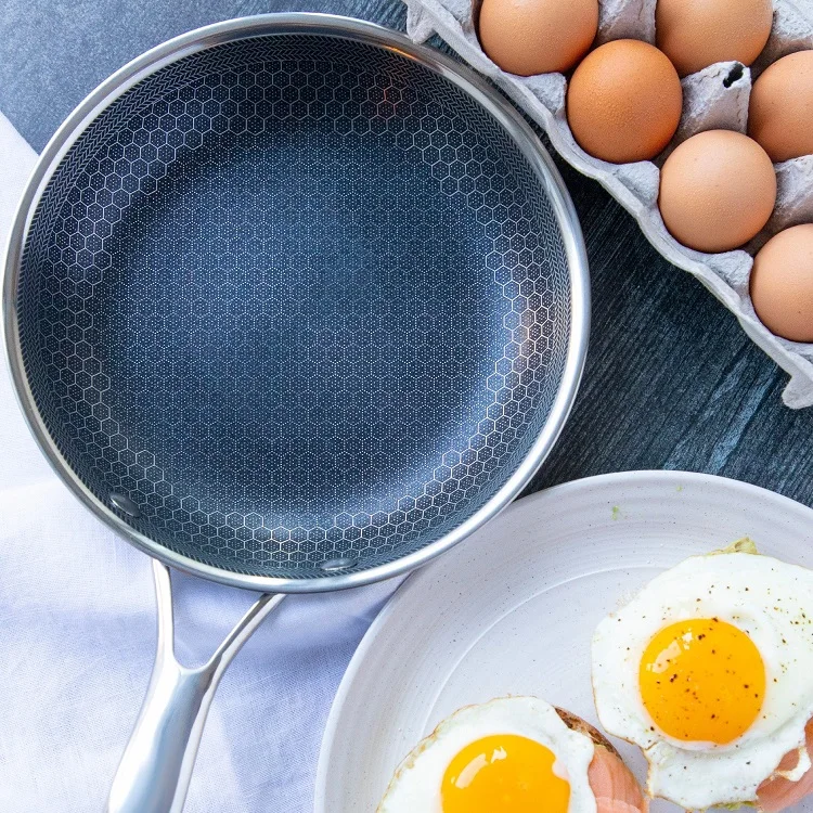 304 Stainless Steel Custom Kitchen Stainless Steel Non Stick Honeycomb Round Stir Frying Pan