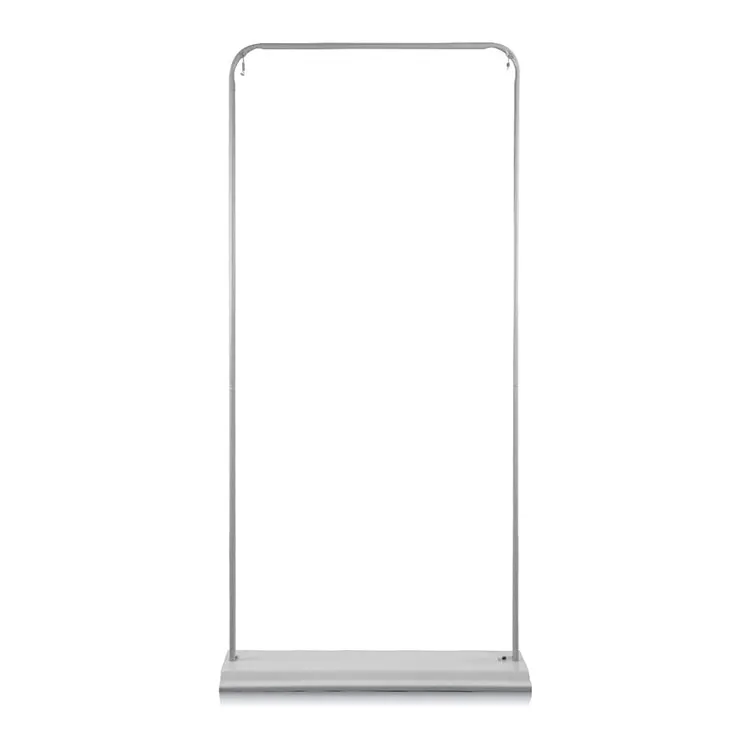 Iron frame stand exhibition display banne windprove foldable door shape banner stand