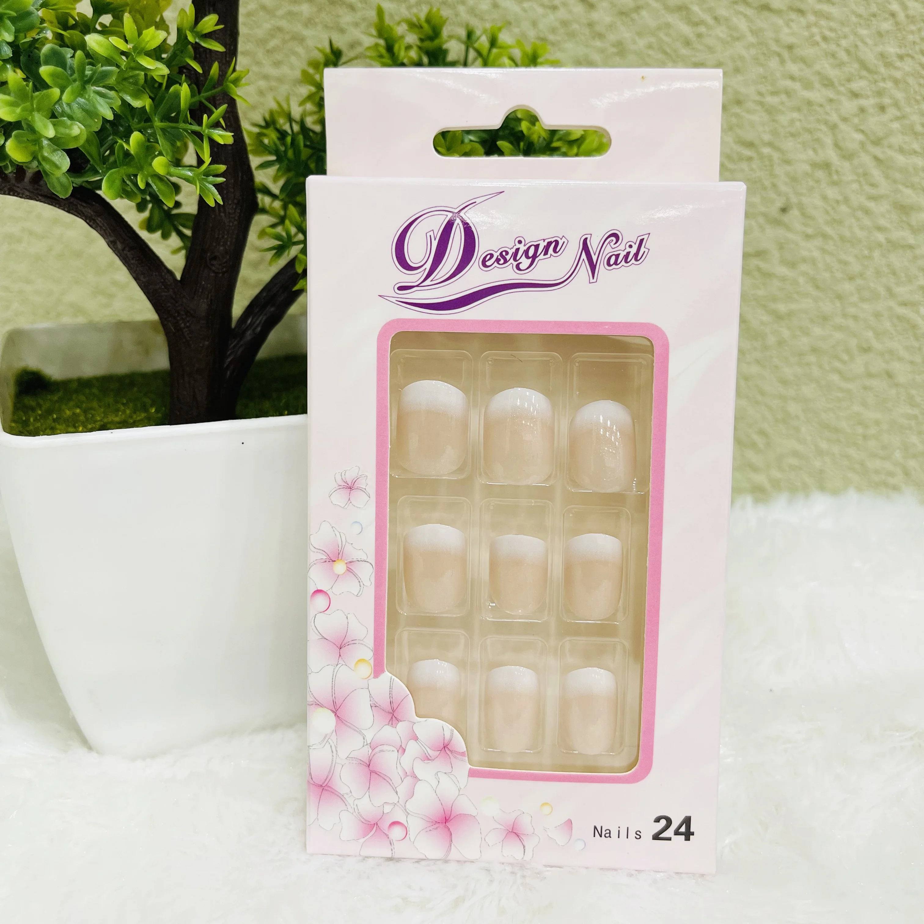 24pcs artificial nails french ombre glitter shinning nails for girls and women