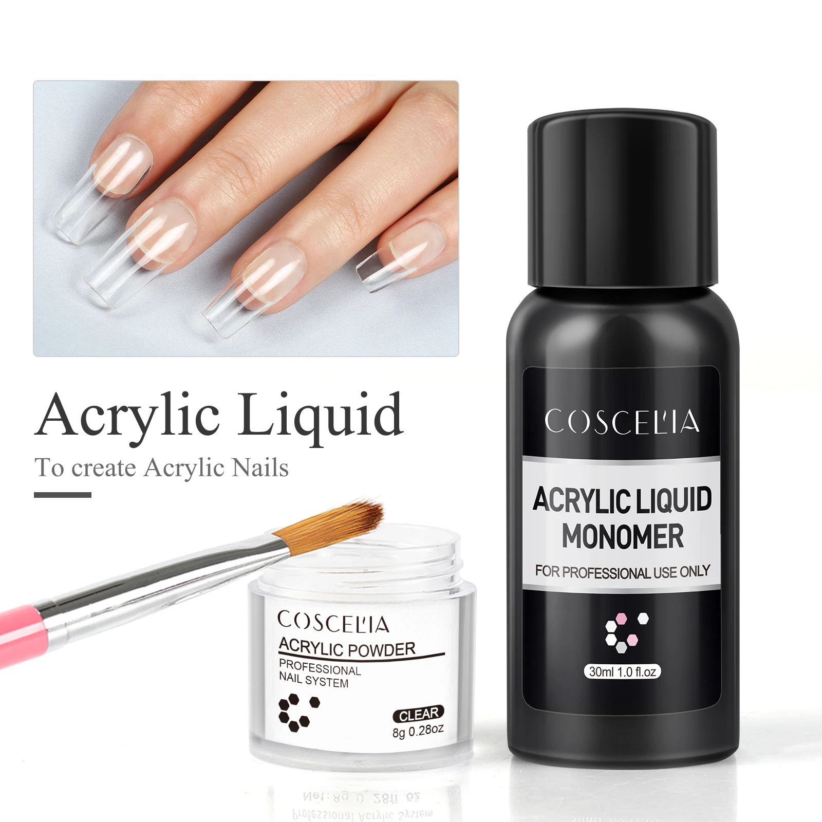 Private Label High Quality 30ml Oem Odorless Clear Color Monomer Nail Acrylic Liquid Quick-dry for Nail Acrylic Powder EMA MMA