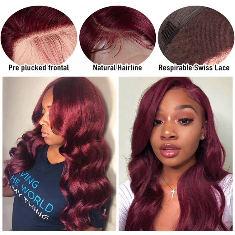 Xuchang Peruvian Human Hair Wigs 360 Full Lace,13X6 Hd Human Hair Lace Front Wig,613 Grey Red 99J Burgundy Ginger Color Wig