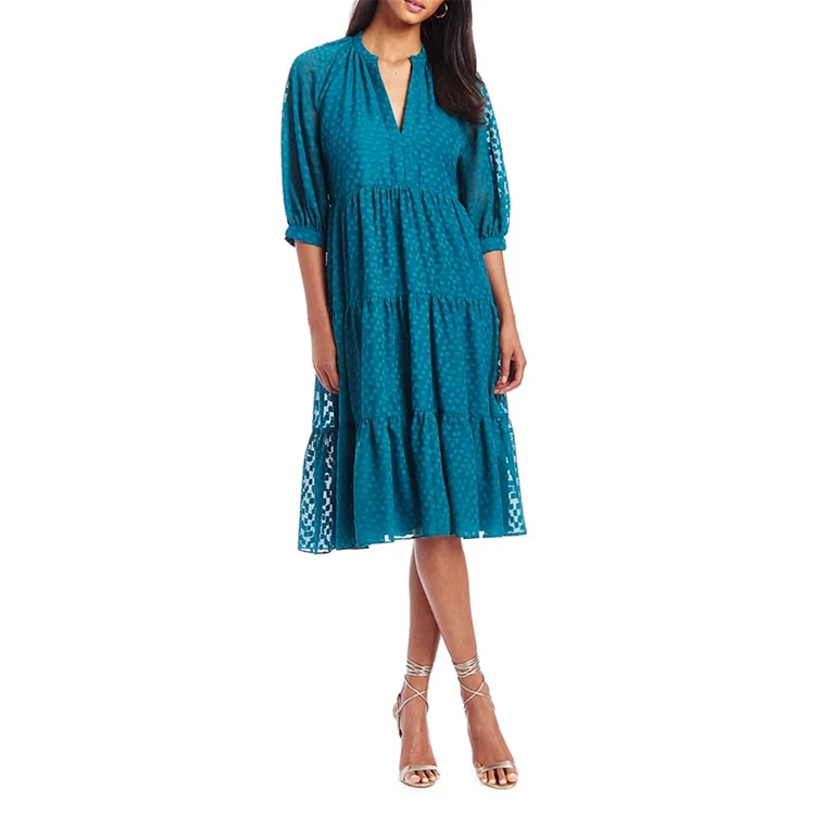 
 YY18209 шикарное стильное платье миди с v-образным вырезом и рукавами 3/4 Raylon  