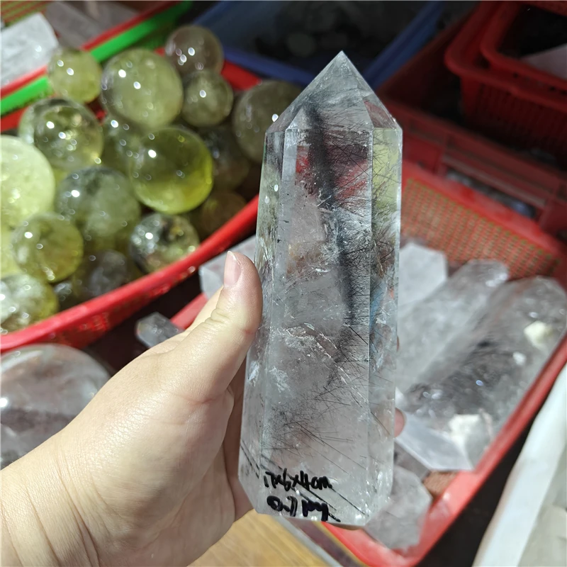 natural black rutilated quartz crystal healing wand crystal points