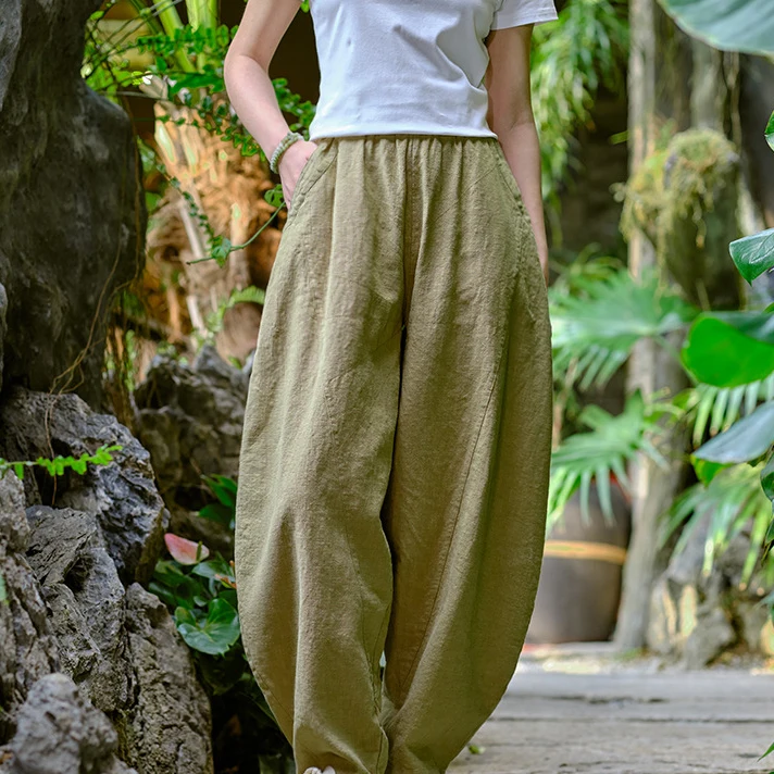Loose Fitting Designer Bloomers Harem Solid Cotton Trousers Balloon Slacks women pants