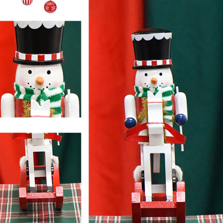 30cm Red Wooden Nutcracker Snowman Watermelon Head White Rocking Horse Puppet Christmas Tabletop Ornament For Children Gift
