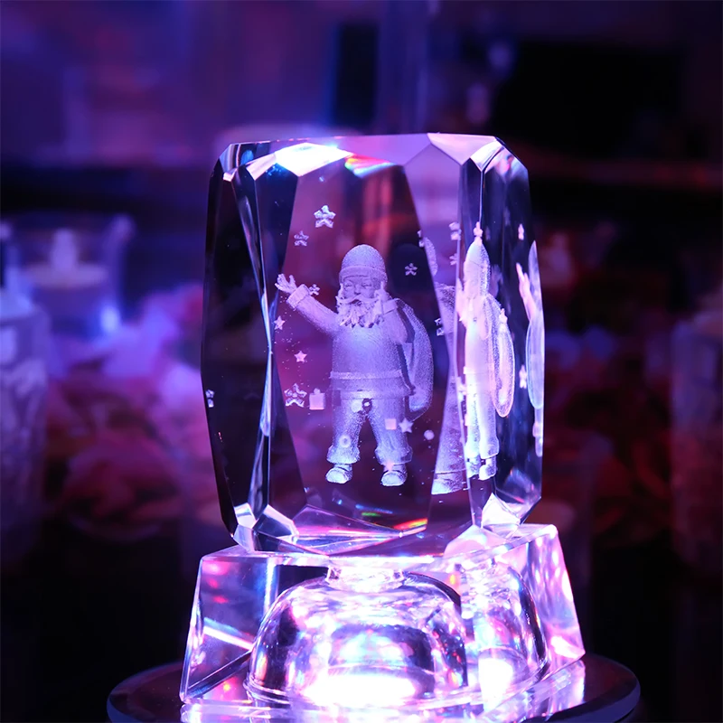 2025 custom 3d laser crystal engraved photo Years laser engraved photo in horizontal 2d lasered crystal for christmas gift