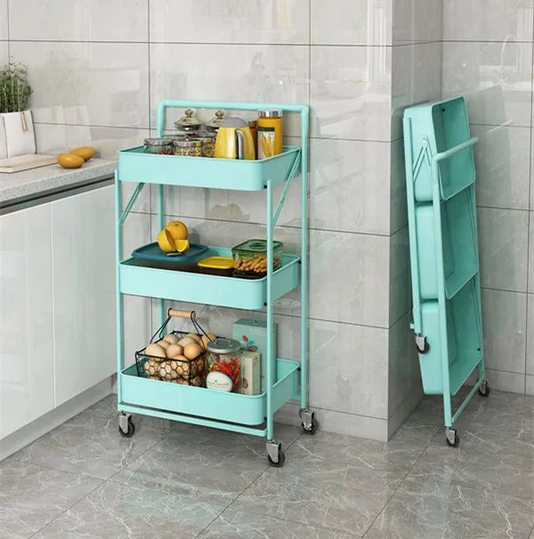 Hot Selling Kitchen Cart Hotel Foldable Three Layers ABS Storage Trolley Cart With Wheels  for Home Library Office