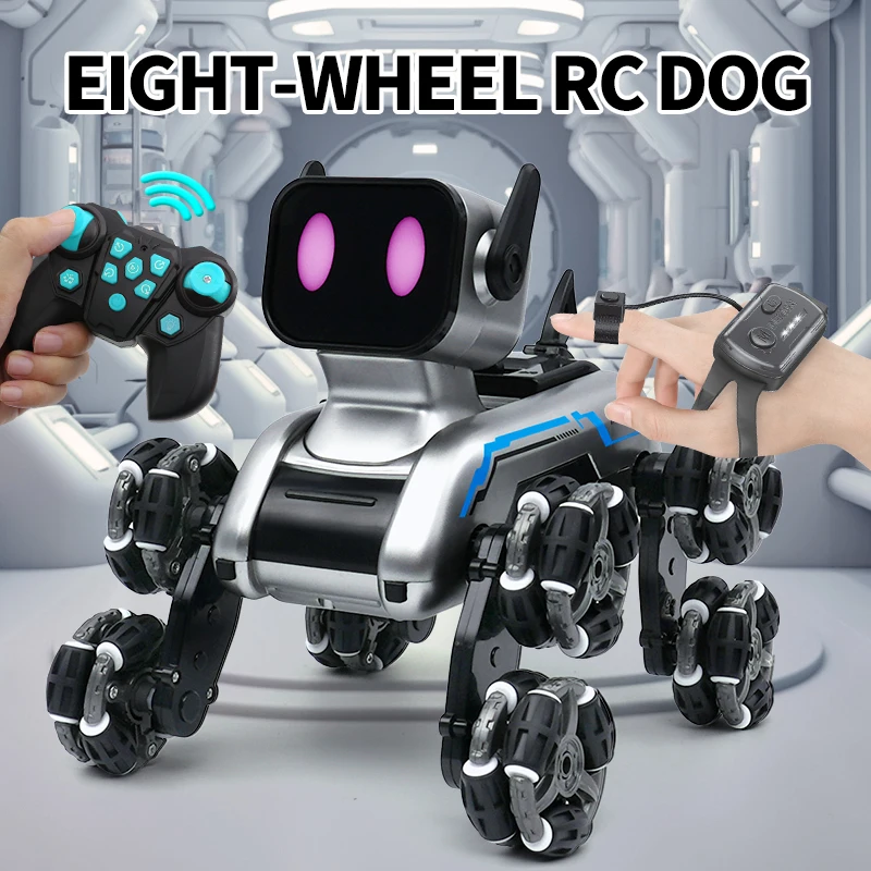 Christmas gift Eight wheel RC Stunt dog Robot Dog toy Remote control LED Emoticon Built-in Music Electronic Pet Dog for boy