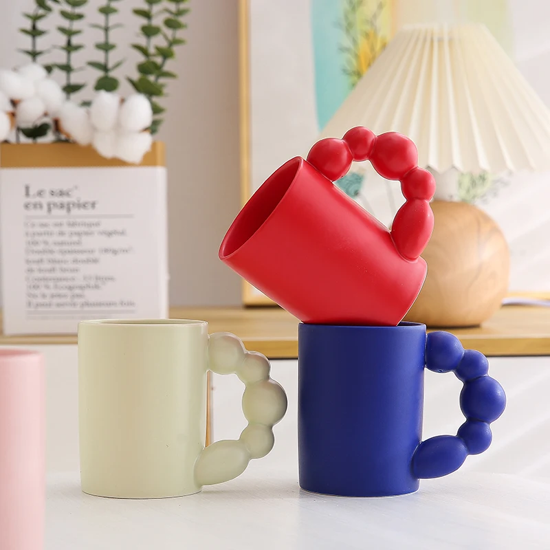 INS creative beaded matte nordic mug with round handle ceramic coffee cup mug