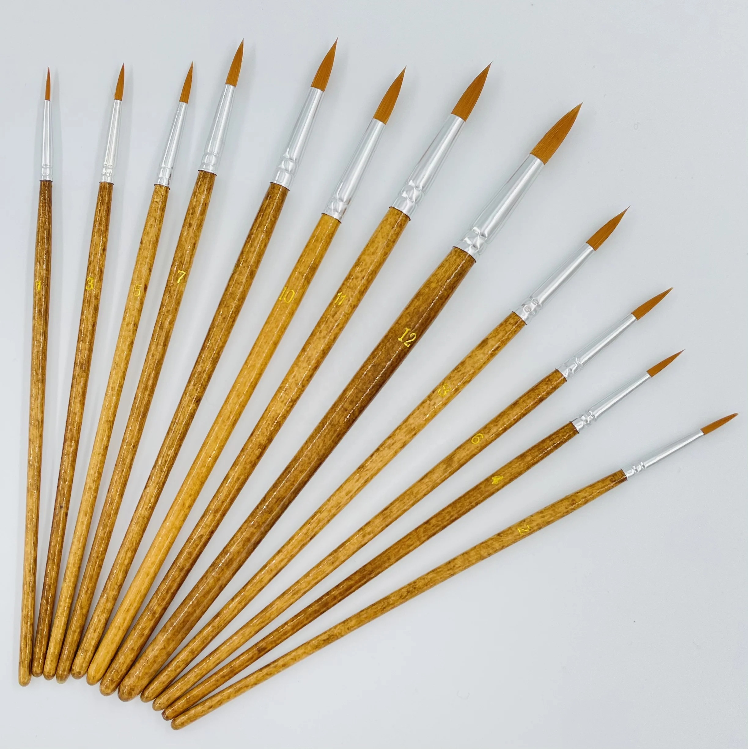 12 pcs high quality wooden handle aluminum tube nylon hair artist watercolor paint brush set