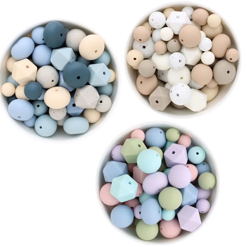 Factory Direct 140 Color 9mm 12mm 15mm 19mm Food Grade Silicone Teething Beads Round Soft Baby Chewable Silicone Beads Wholesale
