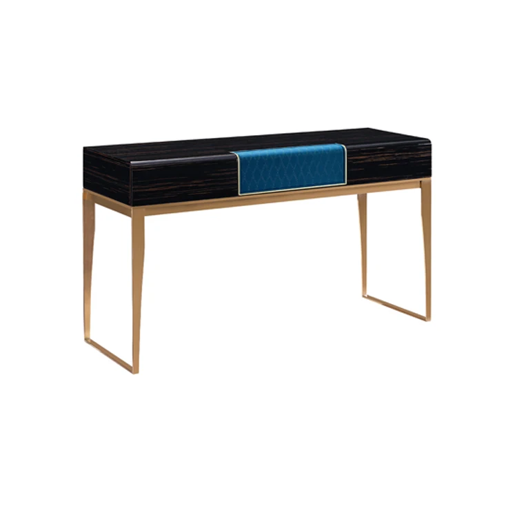 Modern Wood Top Inlaid Leather Makeup classic Bedroom Dressers With stainless steel leg