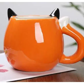 Drinkware 3D Cartoon Custom Cute Fox Cup Creative Animal Shape Coffee Mugs Supplier High Quality Ceramic Mug