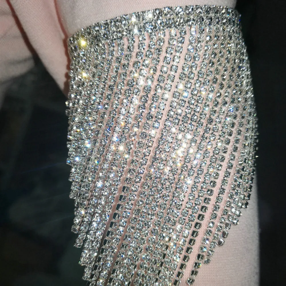  Luxury Colorful Rhinetone Long Tassel Arm Chain Armband Hand Jewelry for Women Nightclub Bling Crystal Wedding Bracelet