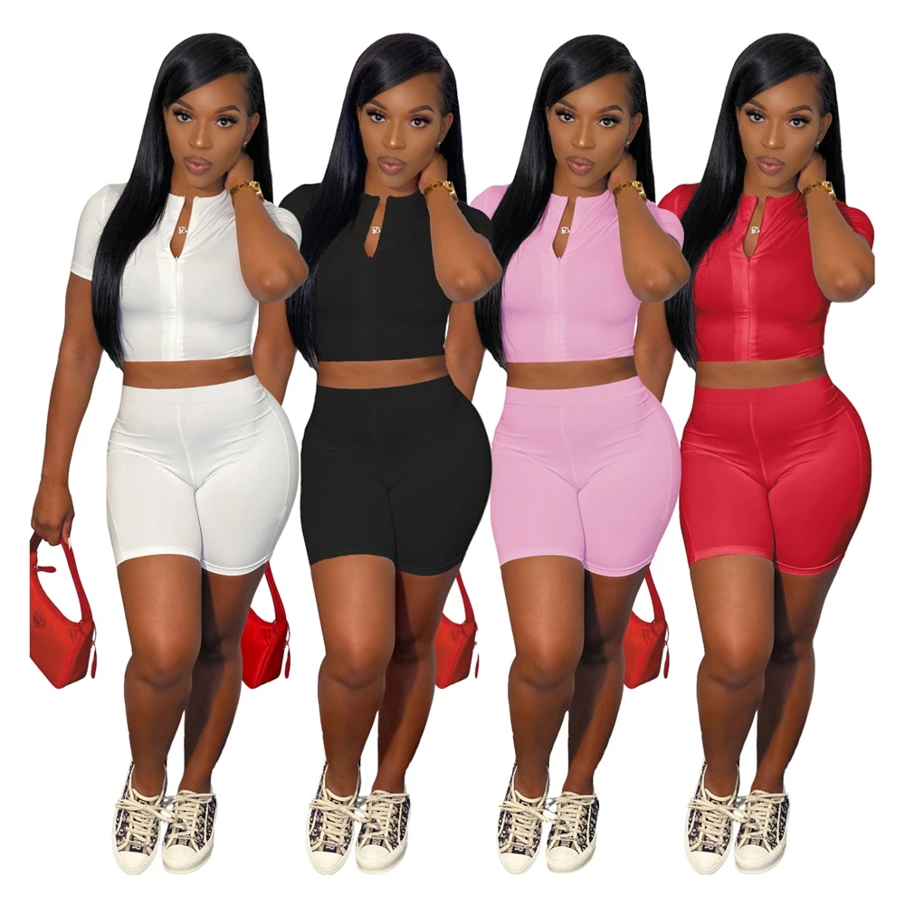 M9312 оптовая продажа индивидуальный логотип топ на молнии комплект из двух предметов брюки летний наряд женская одежда