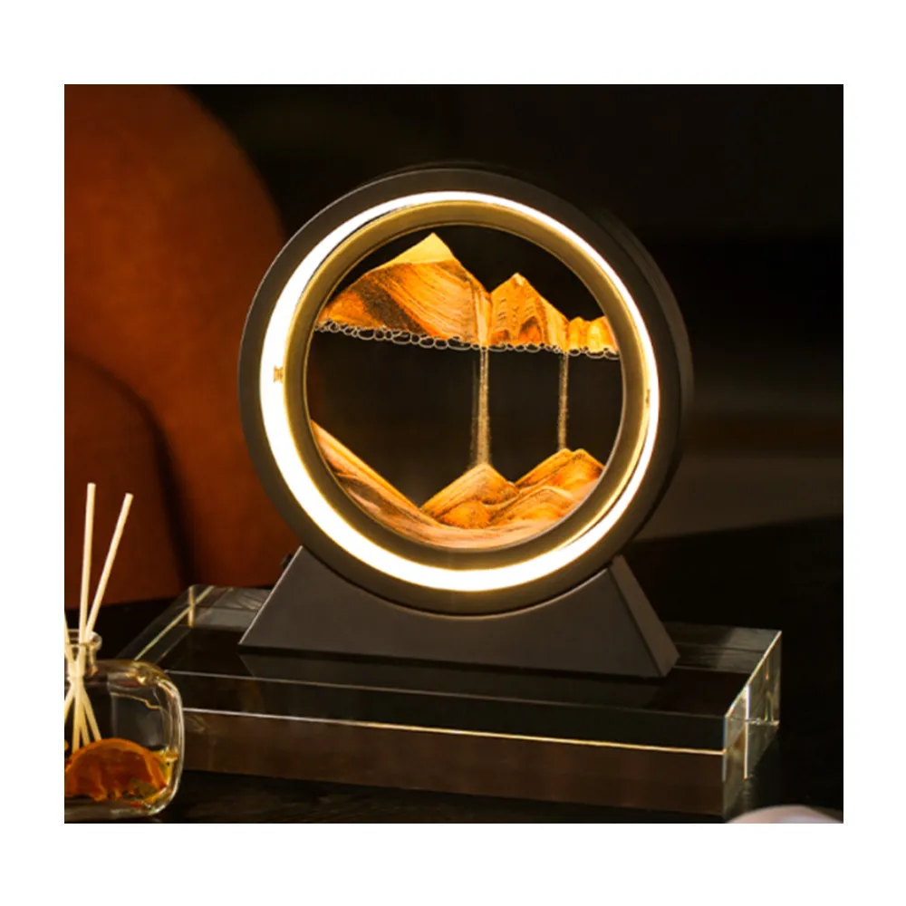 10 Inch 3D Glass Moving Sandscapes Art Table Light For Bedroom Living Room Office Art Life