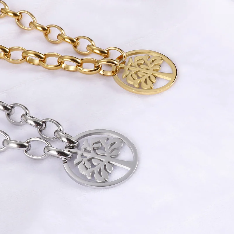 Kalen Fashion Adjustable Link Chain Hollow Tree Bracelet Necklace Women Stainless Steel Jewelry Set