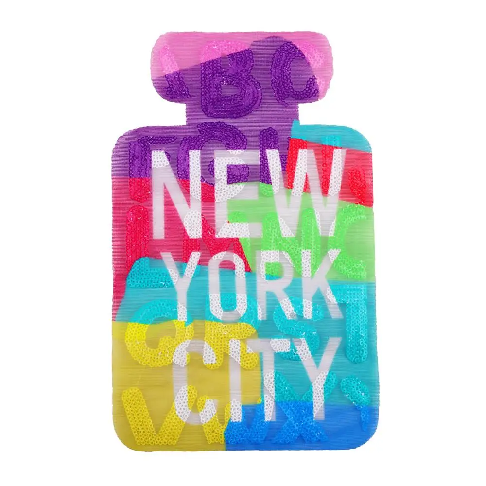 
GUGUTREE embroidery Sequins big perfume bottle patch cartoon letter patches badges applique patches for clothing ZK-84 