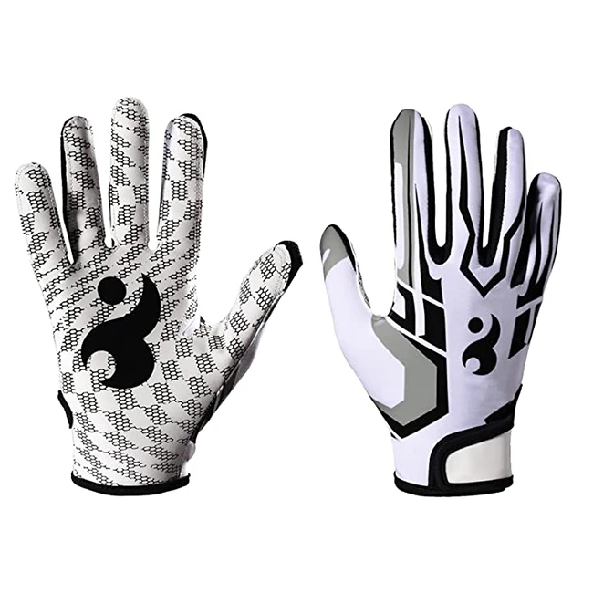 Mens Cool Football Gloves for Yongth Adult College Football Receiver Gloves White Red