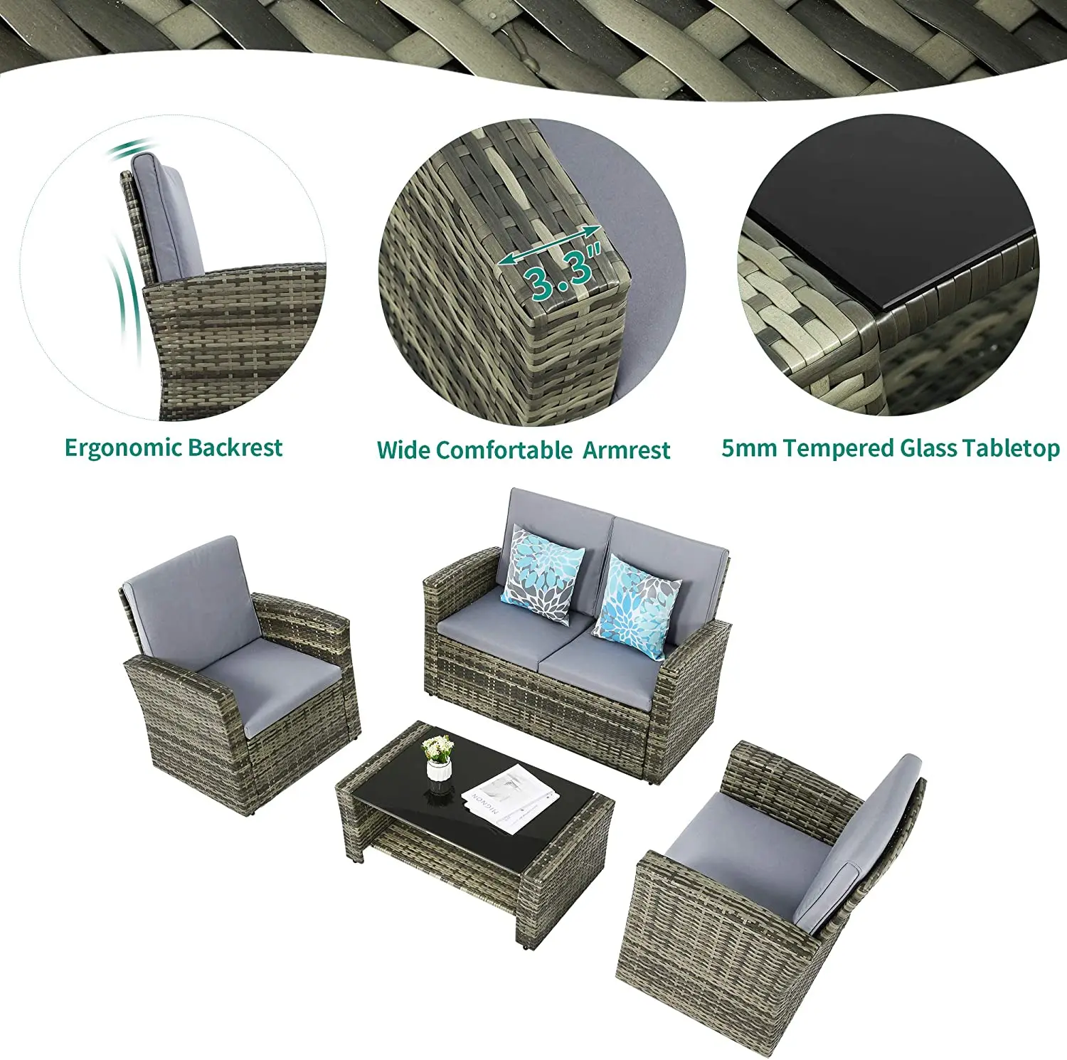 Reusable All-weather Garden Outdoor Furnitureents Outdoor Table 4 Pieces Patio Sofa Set 41.9193 2021 Latest Styles Made in China