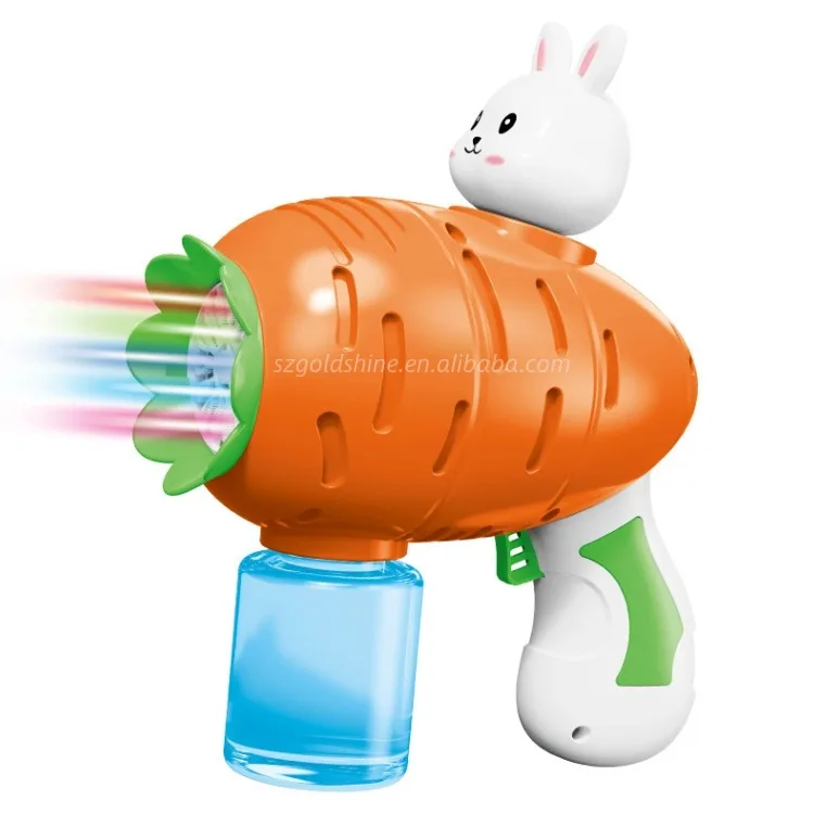 Summer Fun Cute Rabbit & Carrot LED Bubble Gun Multi-Hole Electric Bubble Machine Latex Mask Fun Blowing Toys for Children