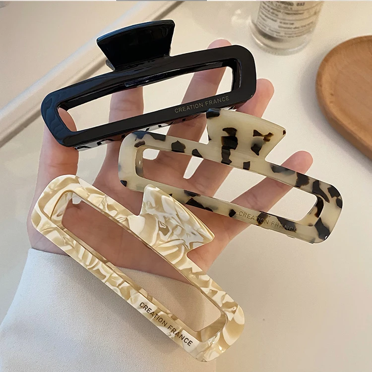 French Acetate Hair Clip Large Hollow Square Hairpin High Grade Black Hairpin Back Head Plate Hairpin Shark Clip