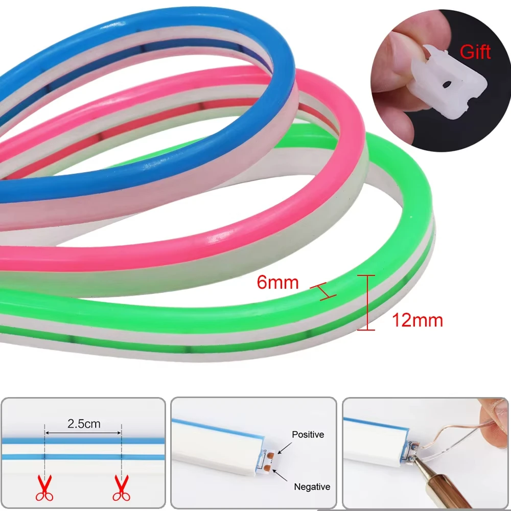 Neon RGB Rope Lights with RF Remote 6*16mm DC12/24V Neon Rope Lights RGB  Gaming Smart Led Strip Lights for Bedroom