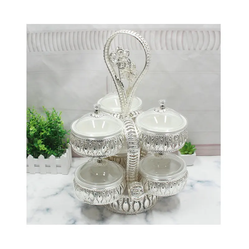 
Fruit Dessert Candy Plate 2 tiers 6 holders Ceramic Bowls Arabic Serving Tray Storage Tableware Gift 