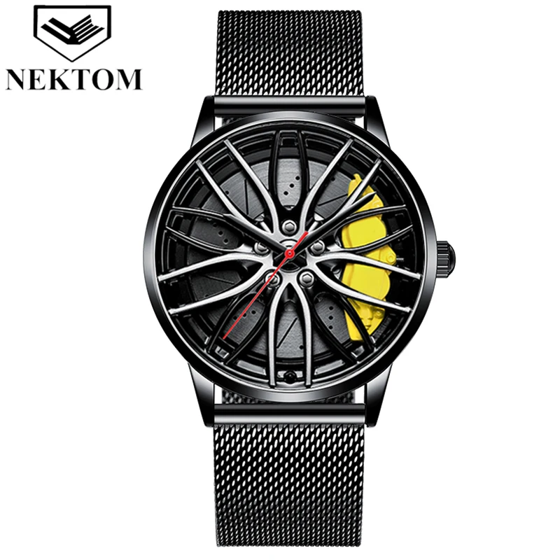 Брендовые мужские наручные часы водонепроницаемые мужские повседневные кварцевые часы из нержавеющей стали модные гоночные Автомобильные Колесные дизайнерские роскошные часы