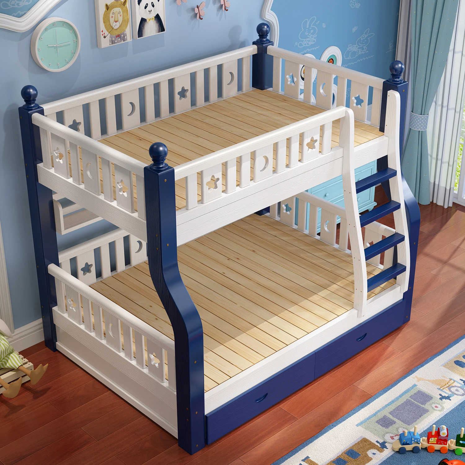 
Factory direct supply high quality simple multifunction kid bunk bed with ladder cabinet 