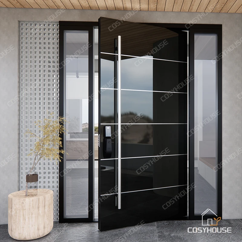 Mirror effect anti-burglar pivot single steel door design steel door for home main entrance exterior front door with side light