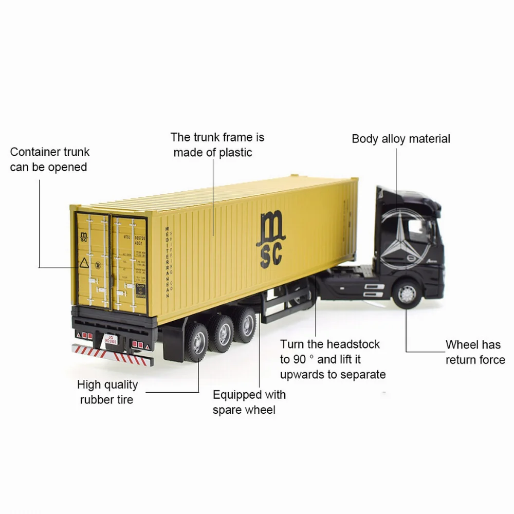 Diecast Alloy Truck Toy Car Model Removable Engineering Transport Container Lorry Vehicle With Light Pull Back Toy For Boys