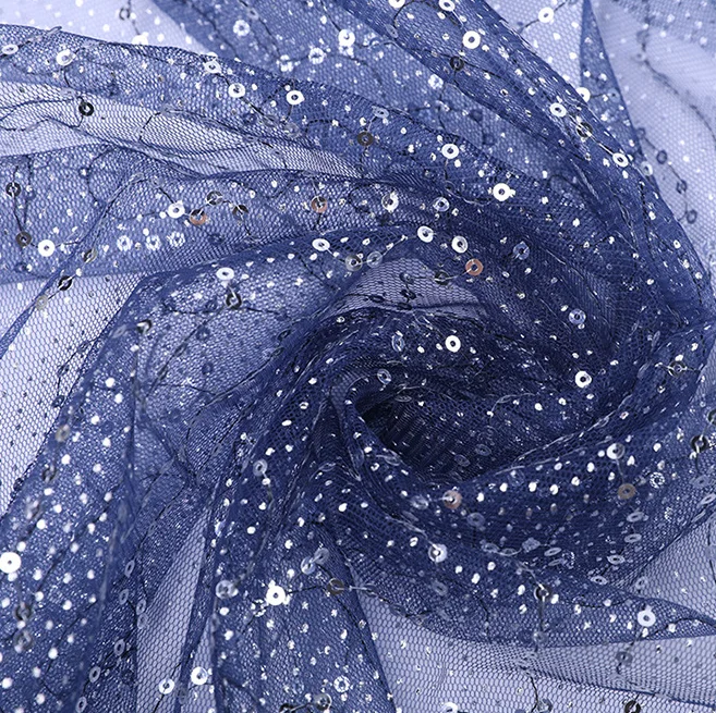 Width 150 cm Polyester Sequins beads Tulle Mesh Fabric Stars gilding embroidery net dress fabric for party wedding bridal skirt