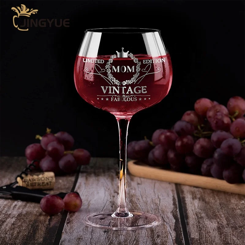 Long Stem Wine Tasting Glasses Hand Blown 16oz Crystal Clear Novelty Balloon Goblet Wine Glass for Red or White Wine