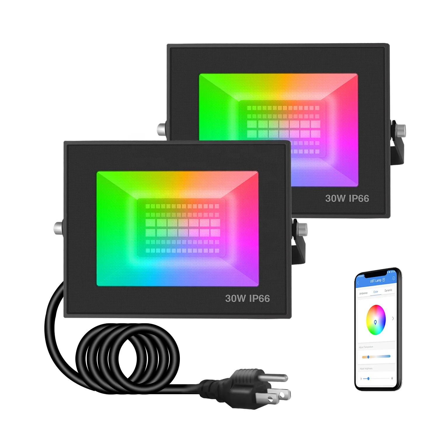 2Pack High quality APP Control Outdoor rgb flood lights 30w and led flood lights for outdoor patio and house decoration IP66