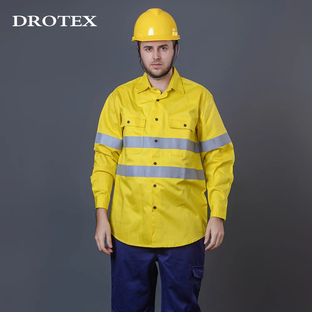 Wholesale Fire Resistant Workwear Safety Clothing Flame Retardant Reflective Hi vis Long Sleeve Work Wear Fr Shirt Men