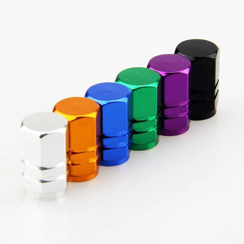 4pcs modified aluminum alloy multi-color hexagonal car valve cap tire valve core cover screw cap