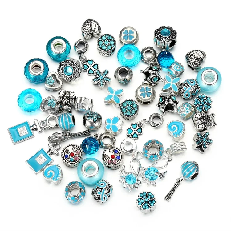 50 Pcs/Set Alloy Bead Large Hole Jewelry Findings Components For Women DIY Bracelet Necklace Glass Crystal  Beads