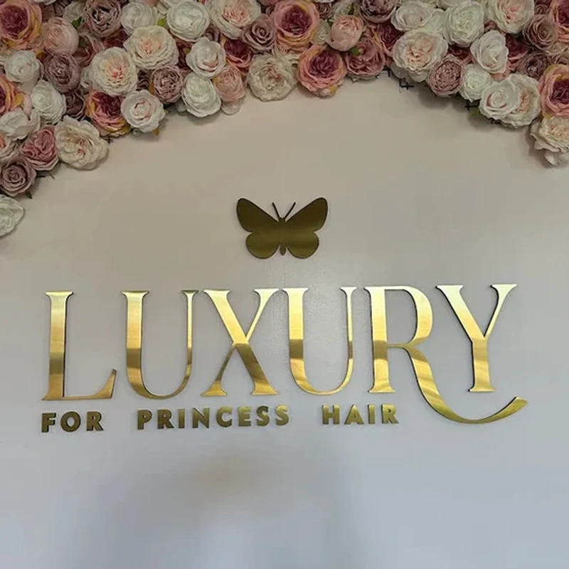 Free Design Custom Acrylic Business Shop Sign Board Gold Metal Letters Store Sign For Business Outdoor Waterproof