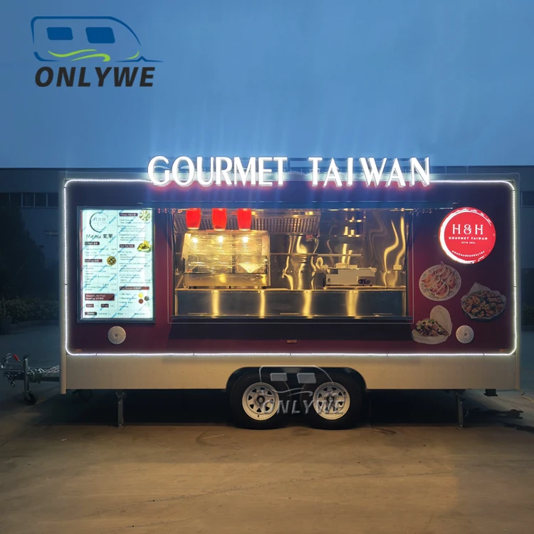 Street Food Trailer Neon Outdoor Mobile Dumpling Fried Chicken Fast Food Truck With Full Kitchen And LED Screen Made In China