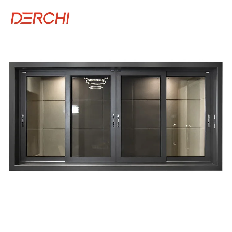 Residential project waterproof 3 tracks aluminum sliding window with blue glass