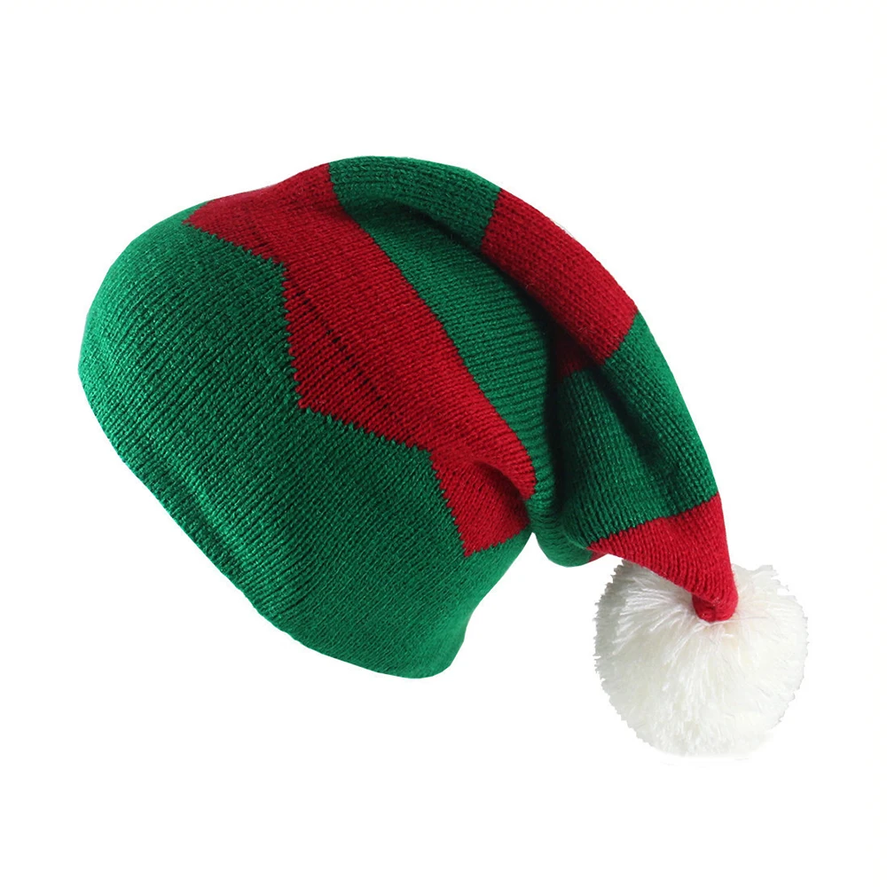 HC322 Christmas Santa Hat Knitted Xmas Party Beanie Elf Hat Unisex Adults Striped Winter Hats Keep Warm Caps