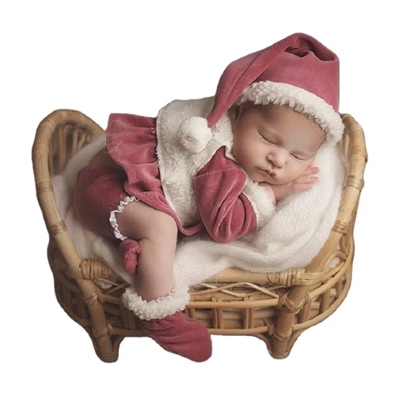 4-piece set of newborn photography clothing, Christmas baby clothes, studio photo knitted boys and girls suit